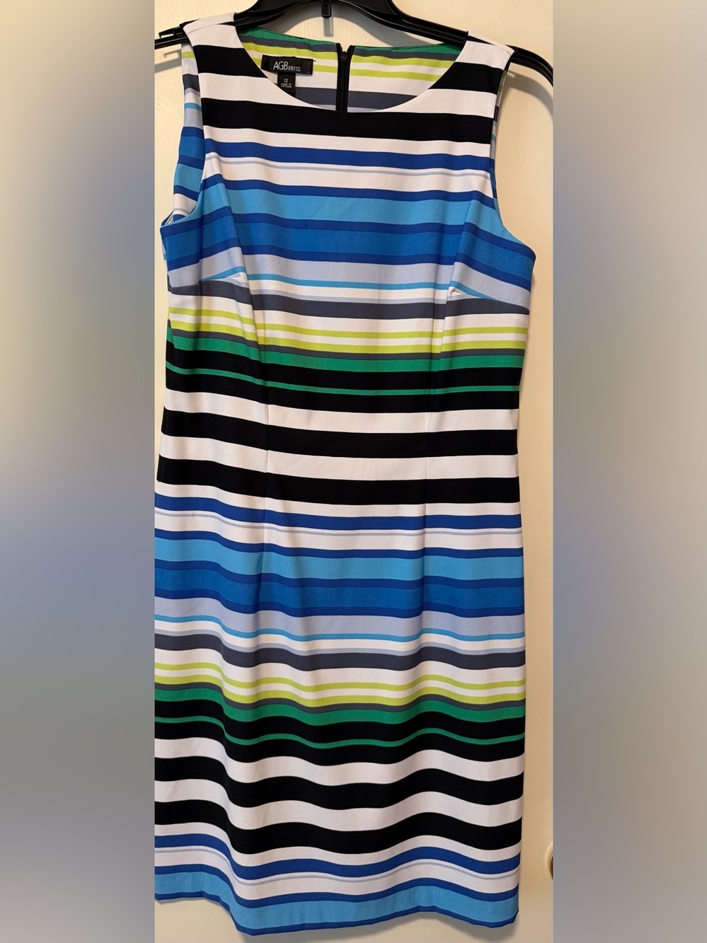 AGB Sleeveless Blue & Green Striped Sheath Skirt